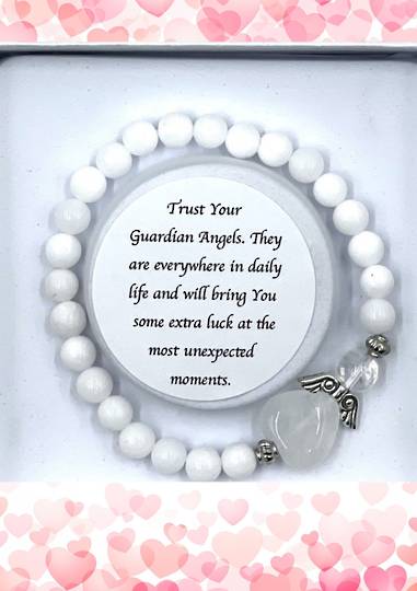 White Jade Crystal Heart Guardian Angel Bracelet